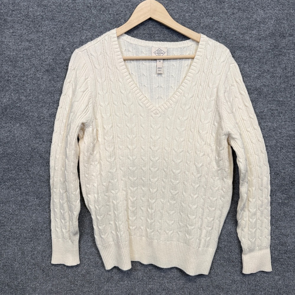 St. John's Bay Plus Size 1X Sweater Cream Cotton Nylon Cable Knit Chunky Preppy